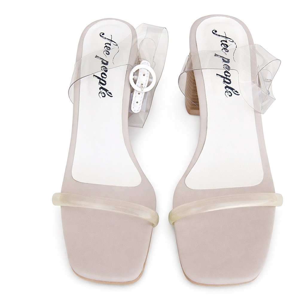 Free People Clear PVC Strap Square Toe Block Heel Sandals EU 39 Boho Chic - Picture 3 of 16